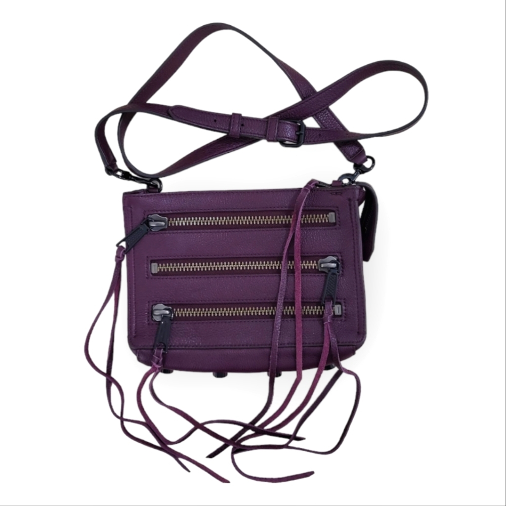 Rebecca Minkoff Dark Purple Leather Zipper Front Crossbody Purse